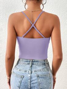 SHEIN Essnce Women Solid Color Simple Daily Camisole Top With Pleated Design - Violet Purple - View 2