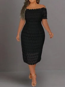 SHEIN Clasi 大码女式时尚优雅收腰紧身露肩连衣裙 - 黑色 - 查看 4