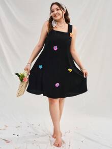 Dreamara Plus Size Nữ Kỳ Nghỉ Hè Cổ Vuông Cổ Thú Vị 3D Hoa Trang Trí Đầm Không Tay - Nhiều màu - Xem 3