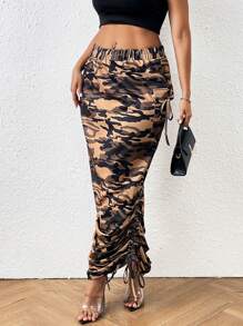 Zolique Women's Fashionable Drawstring Design Long Skirt Fall Cloth For Women - Army Green - View 6