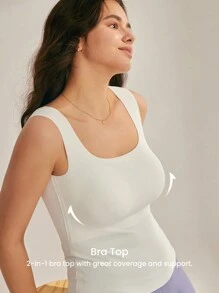 LUVLETTE Dream Curve 2ndSkin White Outfits Wireless Seamless 2-In-1 Built-In Bra Basic Sports Workout Lingerie As Outerwear SizeFreedom Tank Crop Top Comfortable Must-Haves Also Suitable For Teen Girl & Young & Kid Bra-Free Cami