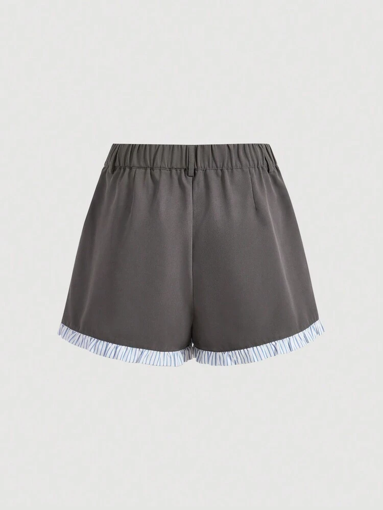 Women's Casual Loose Striped Frill Trim Shorts