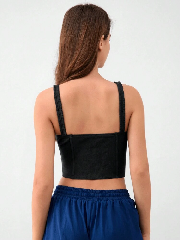 Summer Casual Black Waist-Tie Cropped Camisole