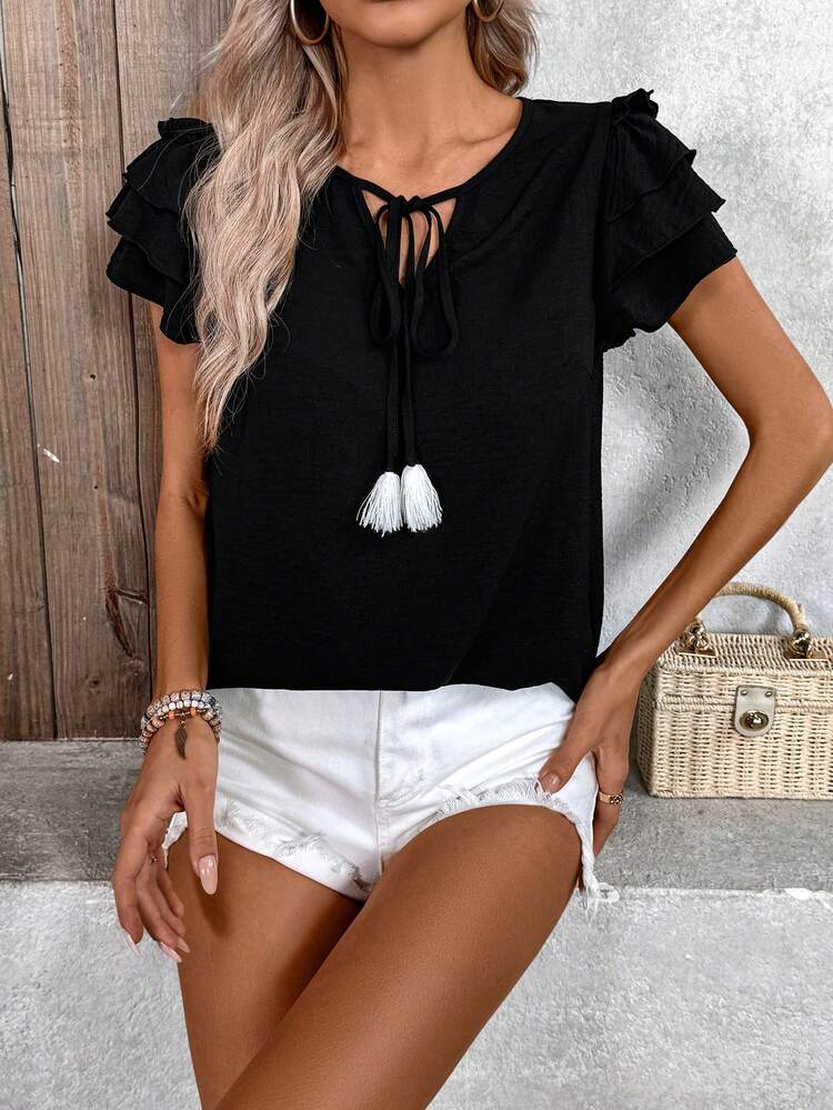 Women Blouses Black Tube Top Suitable For Teachers