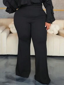 Plus Size Solid Color Simple Ladies Lace Decoration Jumpsuit - Black - View 3