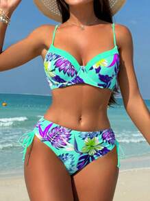 SHEIN Swim Summer Beach Women Bikini Set With Padded Cups (Random Floral Pattern) - Multicolor - View 1