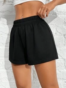 SHEIN PETITE 2 Packs Solid Elastic Waist Track Summer Outfits Shorts - Multicolor - View 5