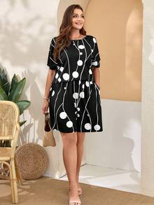 EMERY ROSE 大碼女士印花寬鬆口袋短袖二件裝，適用於春季 - 黑與白 - 查看 4