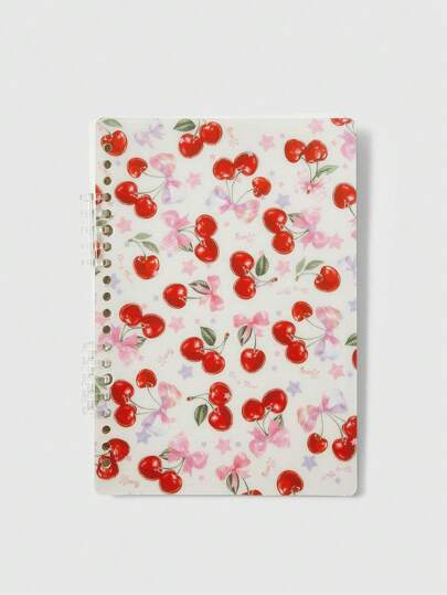 Kawaii SHEIN x Jess Cuaderno de dibujo con estampado de cerezas, para la escuela