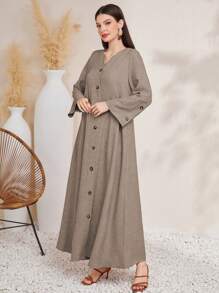 Al Najma Women Fashionable Elegant Long Sleeve Solid Color Robe Modest Abaya Arabian Dress
