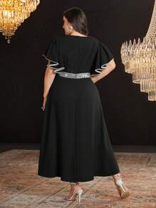 Modelyn Plus Size Women Fashionable Ruffle Sleeve Dress Long Evening Dresses