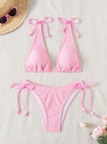 Swim Mod 女士纯色纹理比基尼套装，适合夏季度假