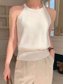 DAZY Top de tirantes con hombros al descubierto de estilo simple, unicolor para uso diario de mujer