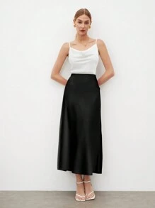 BizChic Women Solid Color Flare Long Skirt For Summer - Black - View 4
