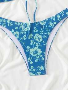 Swim Mod 女性夏季海灘花卉印花無肩帶比基尼套裝，適用於度假，隨機印花 - 彩色 - 查看 5