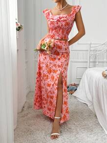 Breezaya Conjunto de dos piezas elegante y estampado para mujer, ideal para el estilo veraniego de vacaciones
