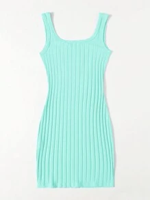 SHEIN Essnce Vestido sin mangas de punto acanalado unicolor para verano - Azul menta - Ver 2