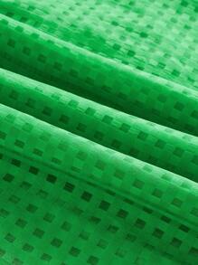 SHEIN Unity Women Summer Square Neck Short Puff Sleeve Doll Checkered Dress - Green - View 4