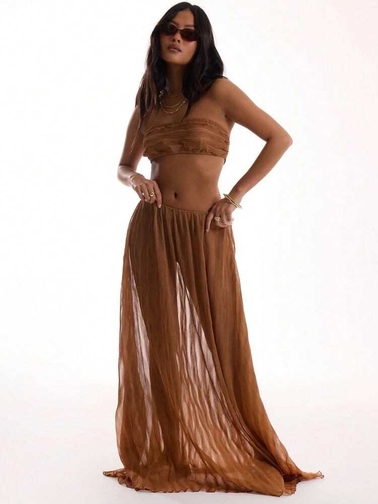 Textured Sheer Bandeau Top Summer Ibiza Festival Spring Holiday