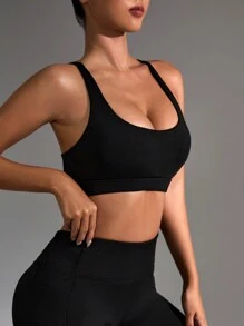 Slayform Slayform Ladies" Solid Color Criss-Cross Back Sports Bra With Cutout - Black - View 3