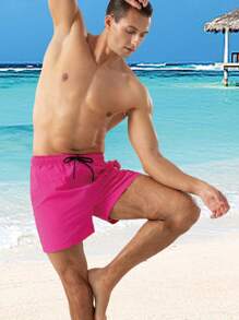 Manfinity Nam màu trơn Đơn giản Quần short đi biển - Màu Hồng Tươi - Xem 3