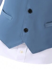 SHEIN Teen Boy 2-Piece Elegant Business Style Blue Vest Gentleman Suit Set Including 1 Vest And 1 Pants - Blue - View 5