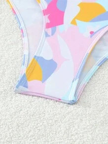 Swim SPRTY Traje de baño de una sola pieza con cuello redondo para mujeres de playa de verano, manga larga y estampado completo - Multicolor - Ver 3
