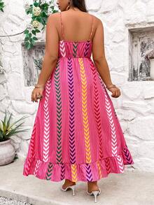 SHEIN Holidaya Plus Size Women Colorful Printed Spaghetti Strap Dress - Pink - View 2