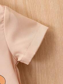 Baby Boy Cartoon & Letter Printed Half-Button Front Jumpsuit - Apricot - View 5