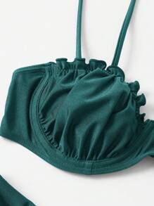 SHEIN Swim 女士夏季海灘實色簡約荷邊比基尼套裝 - 水鴨藍 - 查看 3