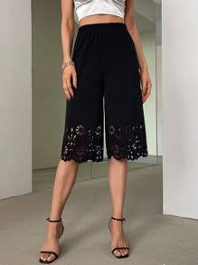 Firerie 女性優雅寬鬆七分褲，適用於外出穿著，印有花卉圖案 - 黑色 - 查看 5