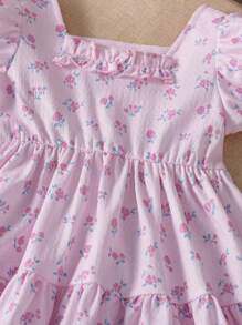 Baby Girls' Fresh And Lovely Floral Print Dress For Spring/Summer - Pink - View 3
