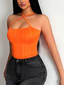 BamGleam Top Halter De Ajuste Delgado unicolor - Naranja - Ver 3