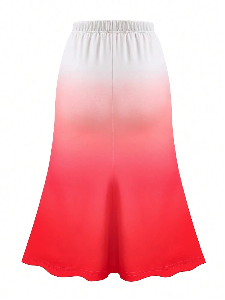 Teen Girl Gradient Elastic Waist Fashion Skirt With Mermaid Hem
