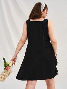 Dreamara Plus Size Nữ Kỳ Nghỉ Hè Cổ Vuông Cổ Thú Vị 3D Hoa Trang Trí Đầm Không Tay - Nhiều màu - Xem 2