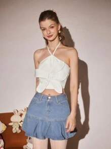 Aveloria Rosie Top estivo con spalline senza spalline decorato con fiori 3D con sottile collo ad imbuto, adatto per uscire