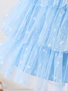 Baby Girl Polka Dot Tulle Patchwork Layered Cake Dress Double-Breasted Suit Collar Dress - Blue - View 5