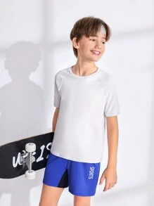 SHEIN Tween Boy Sports Suit Two-Piece Set With Rubber Print Design - Grey - View 1