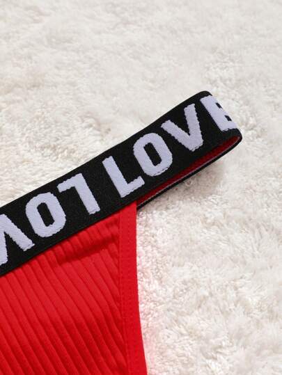 Contrast Letter Tape Women BH Slipje Lingerie Set, Pieces/Set Sports view 3