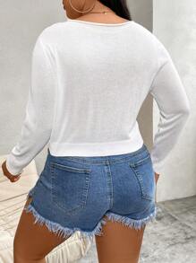 Calvaya Chaqueta corta de talla grande para mujer, con cuello redondo, manga larga y cierre frontal con botones