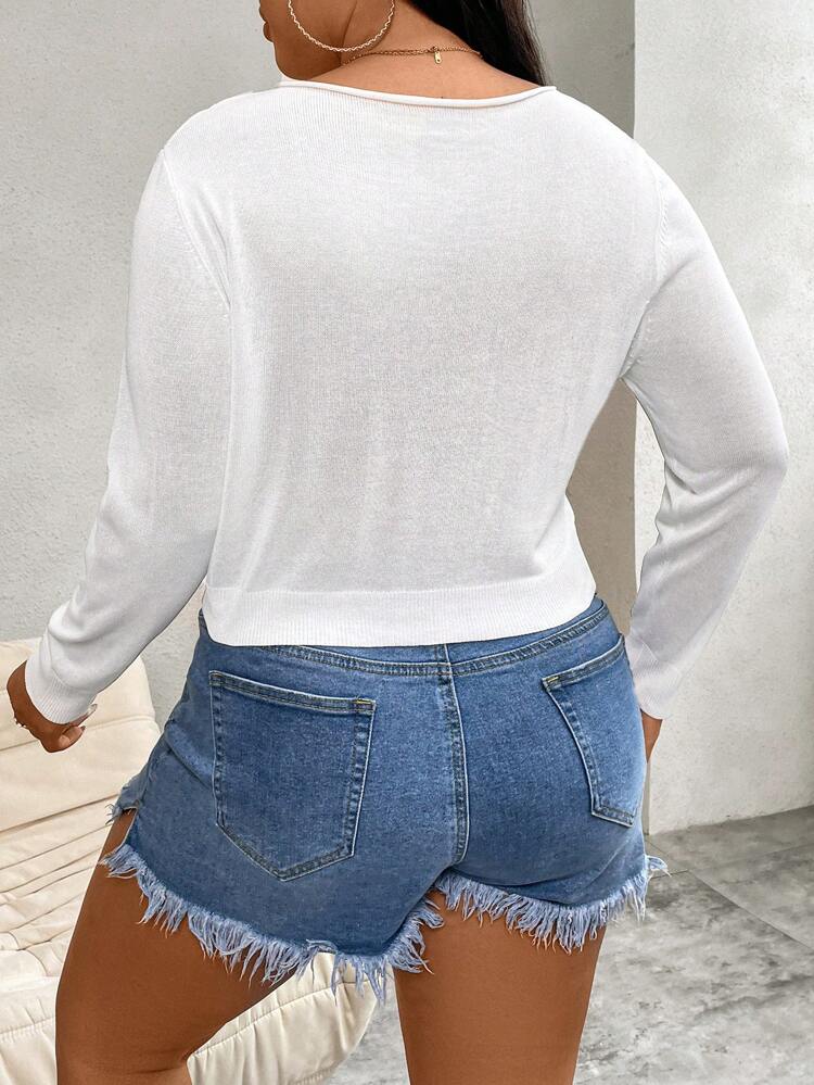 Plus Size Women Round Neck Long Sleeve Single-Breasted Short Cardigan