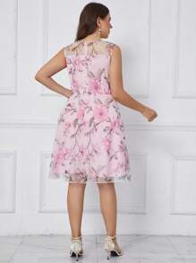 SHEIN Clasi Robe sans manches grande taille en dentelle à imprimé fleuri - Rose bonbon - Voir 2