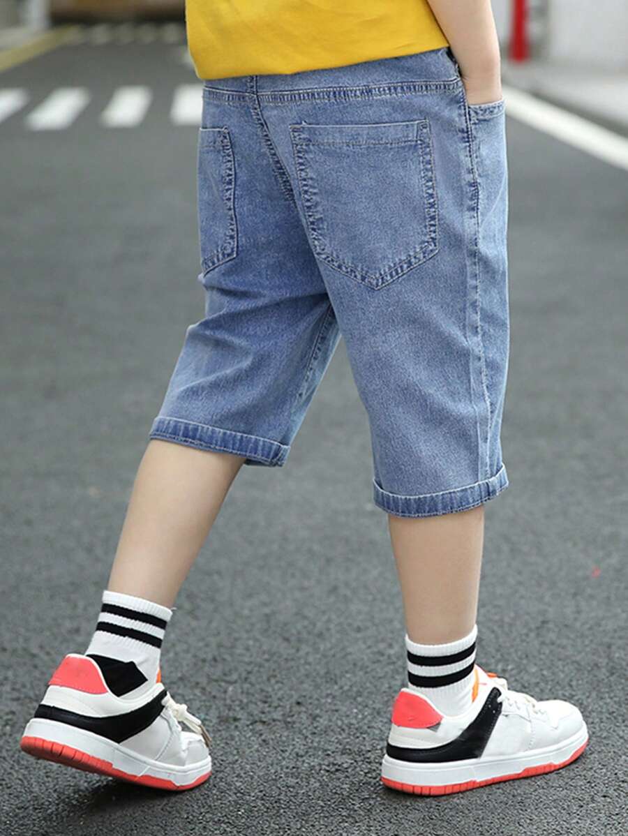 2024 New Summer Korean Style Cool Tween Boy Cropped Denim Pants, For Tween Boys - Baby Blue - View 1
