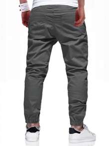 Manfinity Homme Loose-Fit Men's Carrot Pants With Drawstring Waist - Dark Grey - View 2