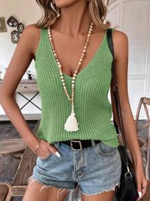 Chiquease 女士純色休閒度假風格坦克背心毛衣