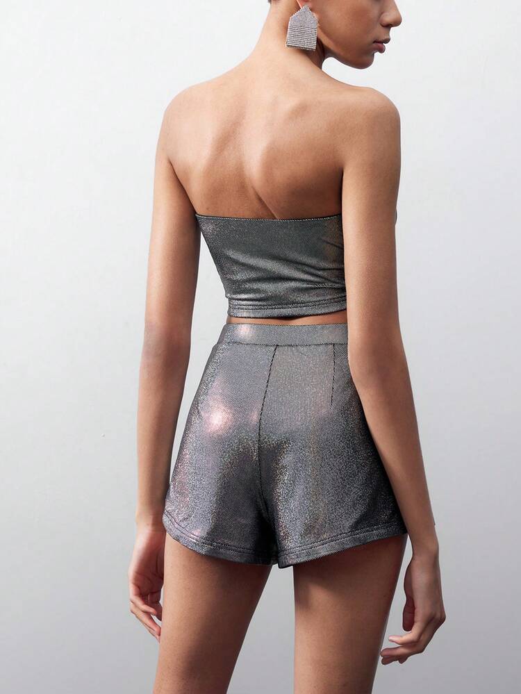 SHEIN Maija レディースファッション ストラップレス トップス ショートパンツ 2点セット