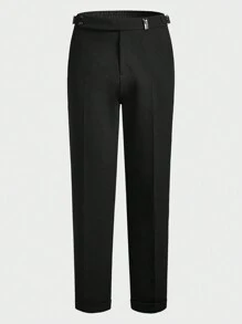 AKNOTIC Business Casual Easy Care Solid Woven Business Men Suit Trousers - Black - View 3