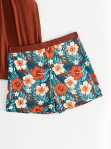 SHEIN Swim 夏季女士度假风格印花吊带背心比基尼，带随机印花 - 咖啡棕 - 查看 6