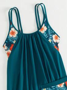 Swim Lushoire Random Tropical Printed Splice Vest With Boxer Shorts Beach Swimwear Set,Summer Beach