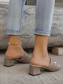 Sandalias de tacón alto de punto para mujer de talla grande, atuendos de primavera y verano - Caqui - Ver 2